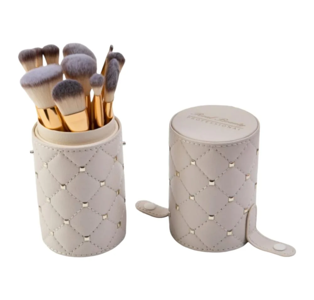 ريل بيوتي مجموعة فرشاة مكياج 12 قطعة بعلبه جلد ابيض - الصورة 3