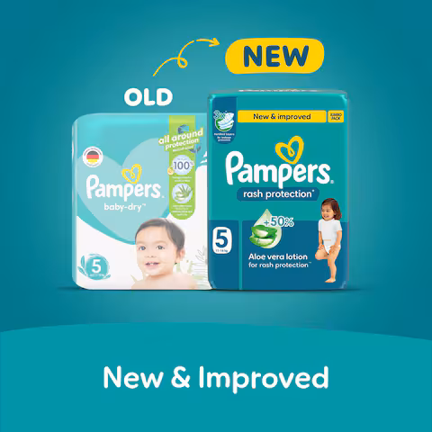 بامبرز حماية من التسلخات مع لوشن الصبار مقاس (5)(11-16 كجم) - 14 حفاض - الصورة 2