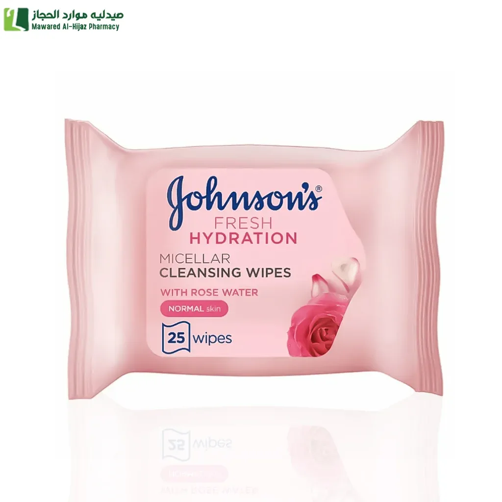 جونسون مناديل ميسيلار لتنظيف البشرة العادية بماء الورد 25 م