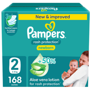 بامبرز حماية من التسلخات مع لوشن الصبار مقاس (2)(3-8 كجم) - جينت سيفنج بوكس 168 حفاض